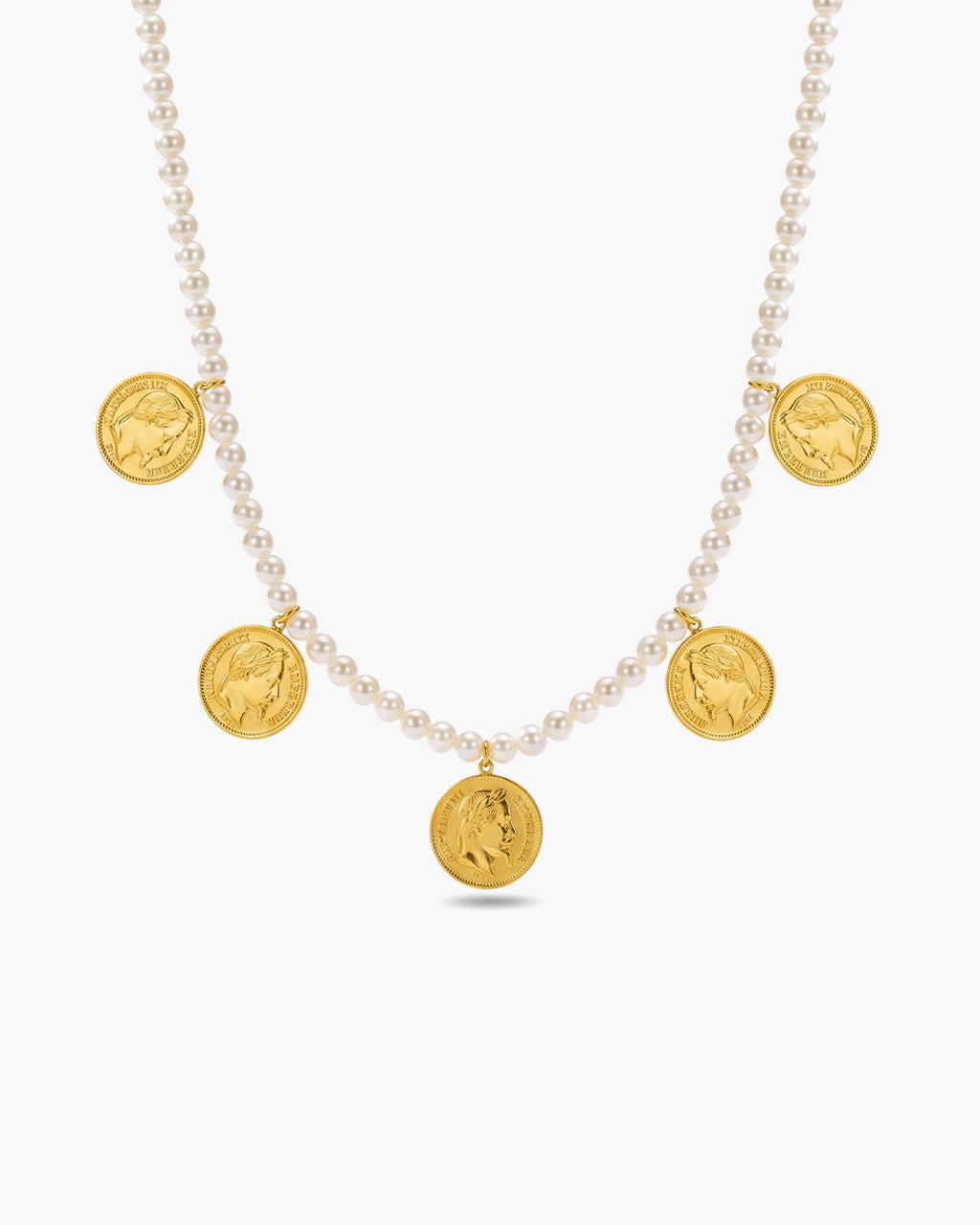 Vintage Coin Charm Pearl Waterproof Gold Necklace