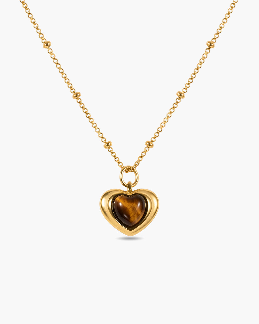 Vintage Heart Stone Pendant Waterproof Gold Necklace