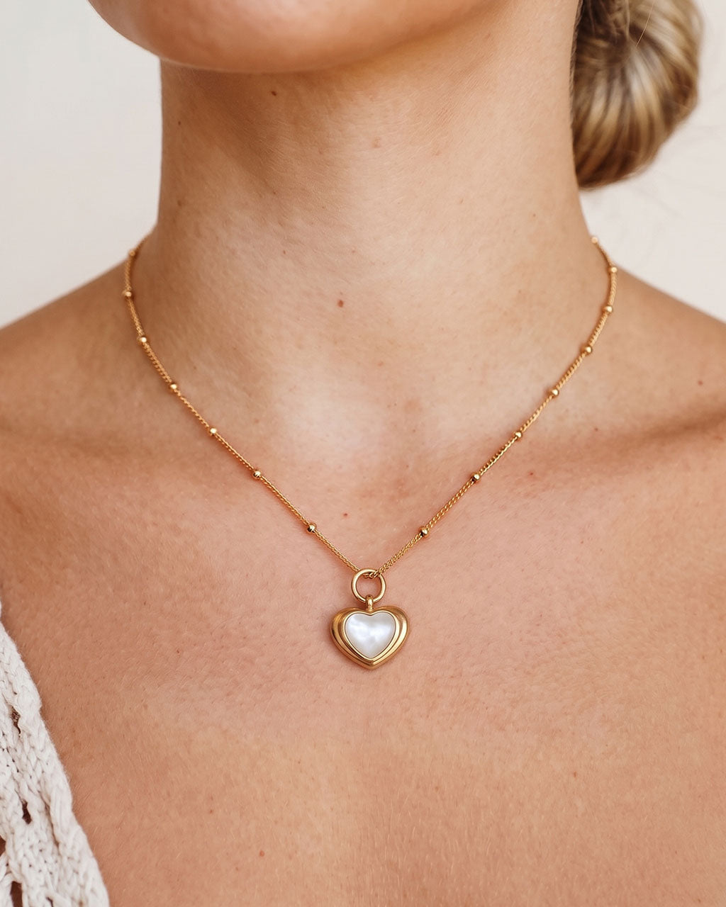 Vintage Heart Stone Pendant Waterproof Gold Necklace