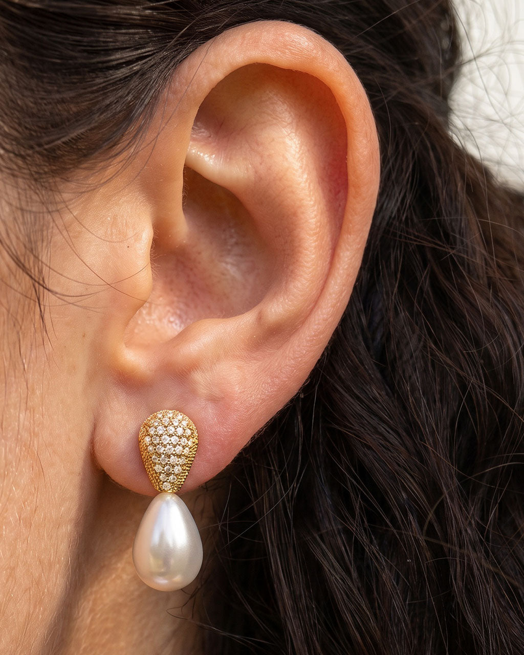 Vintage Luxe Pavé Pearl Drop Waterproof Gold Earrings