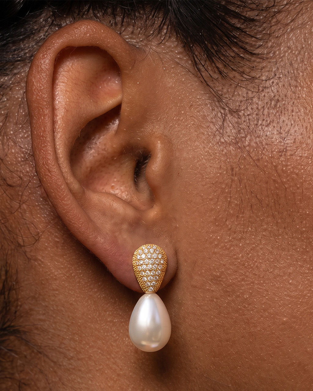 Vintage Luxe Pavé Pearl Drop Waterproof Gold Earrings