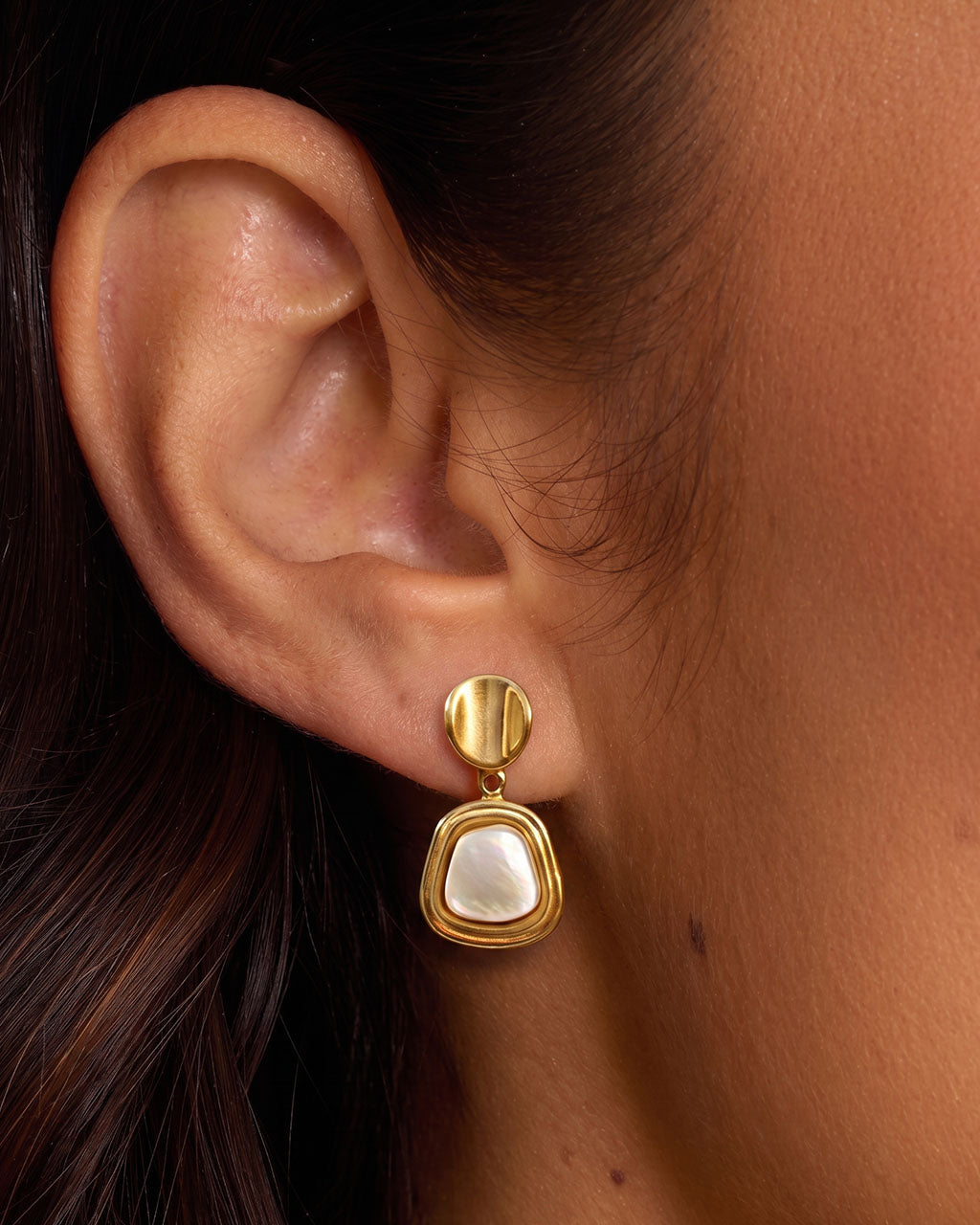 Vintage Mother of Pearl Drop Waterproof Gold Earrings