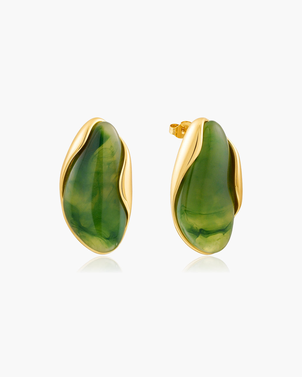 Vintage Organic Gemstone Stud Waterproof Gold Earrings