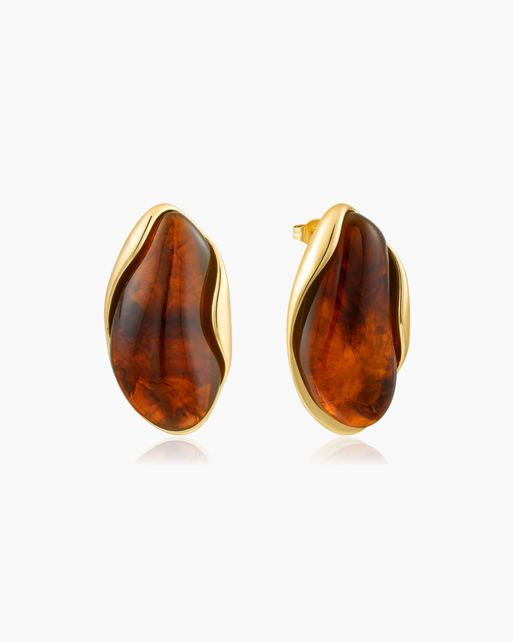 Vintage Organic Gemstone Stud Waterproof Gold Earrings