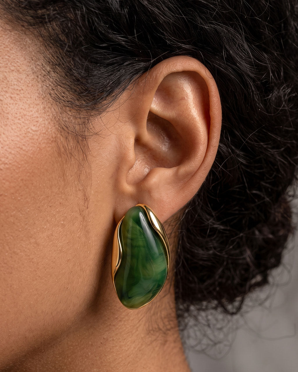 Vintage Organic Gemstone Stud Waterproof Gold Earrings