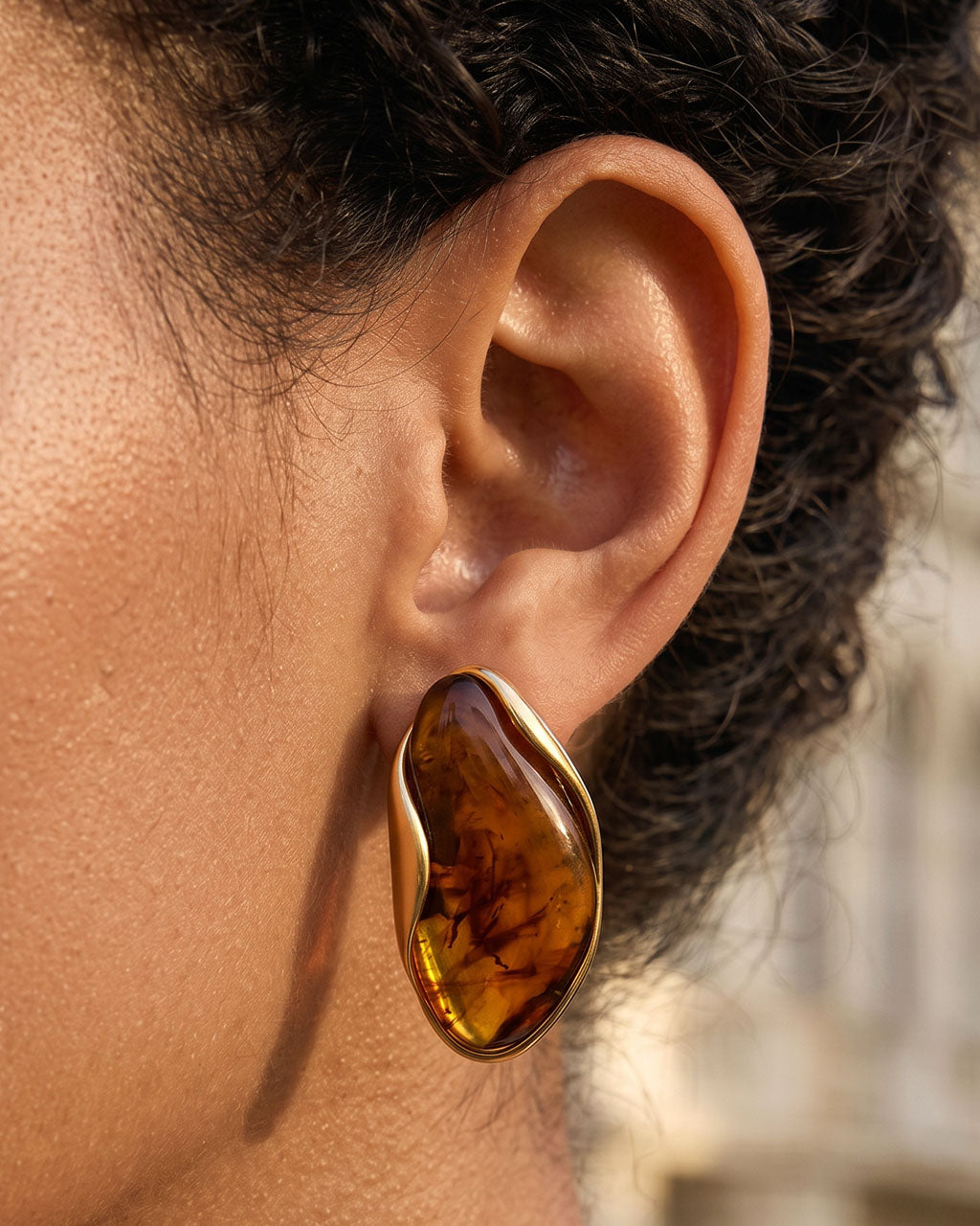 Vintage Organic Gemstone Stud Waterproof Gold Earrings
