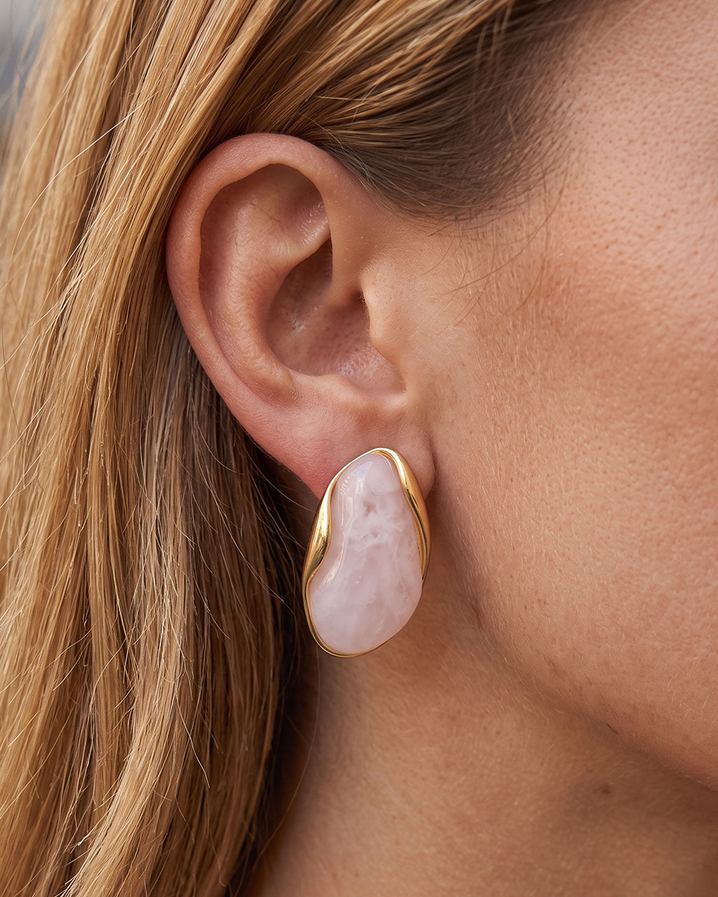 Vintage Organic Gemstone Stud Waterproof Gold Earrings