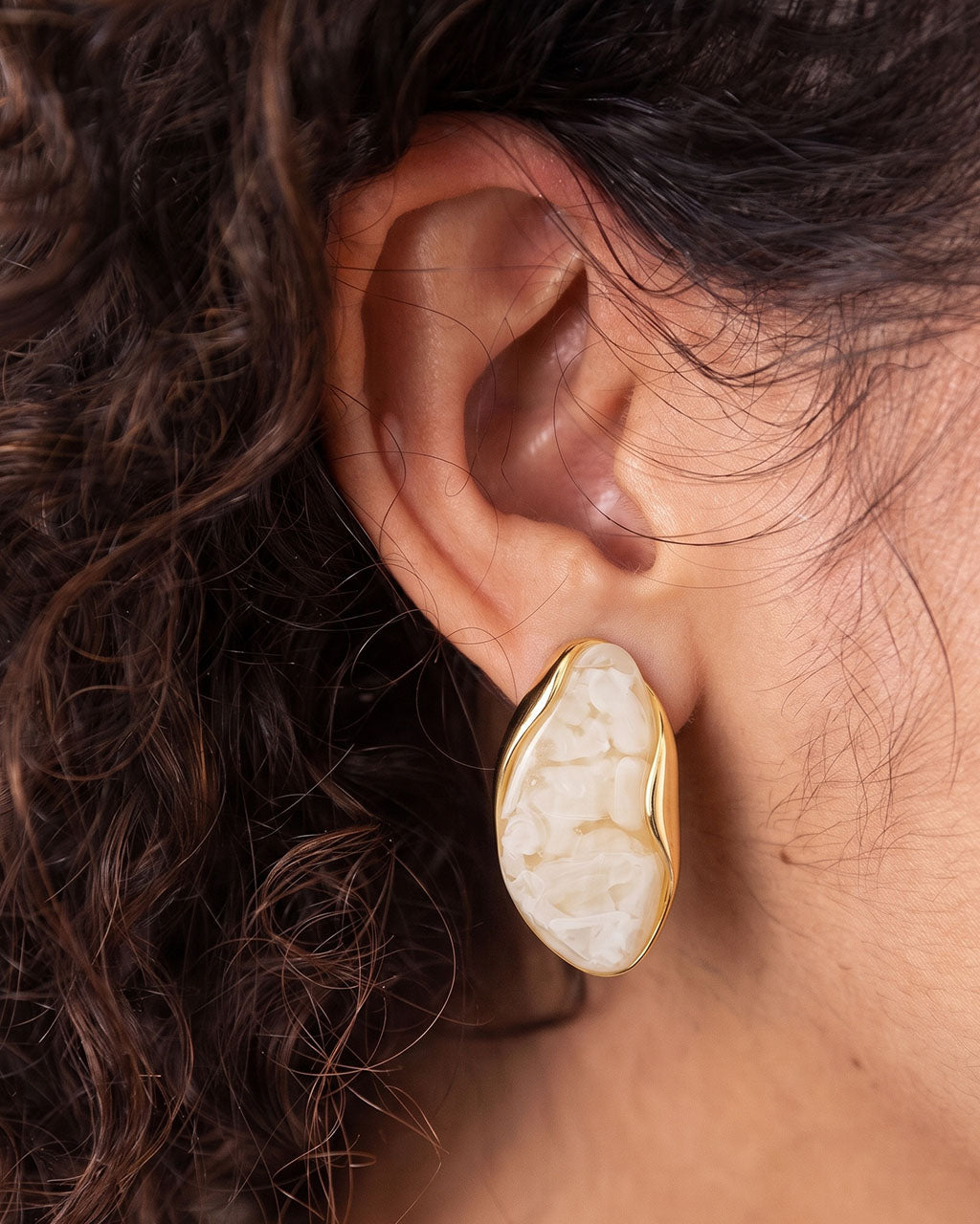 Vintage Organic Gemstone Stud Waterproof Gold Earrings