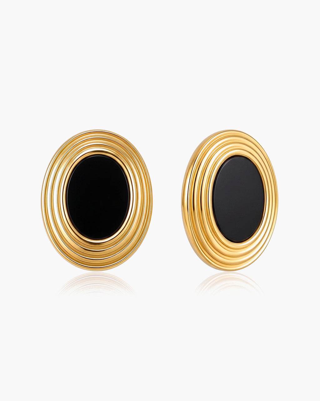 Vintage Oval Gemstone Stud Waterproof Gold Earrings