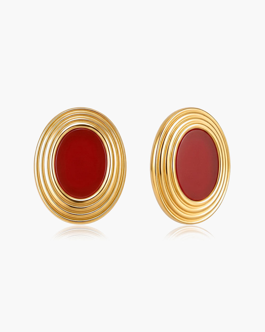 Vintage Oval Gemstone Stud Waterproof Gold Earrings