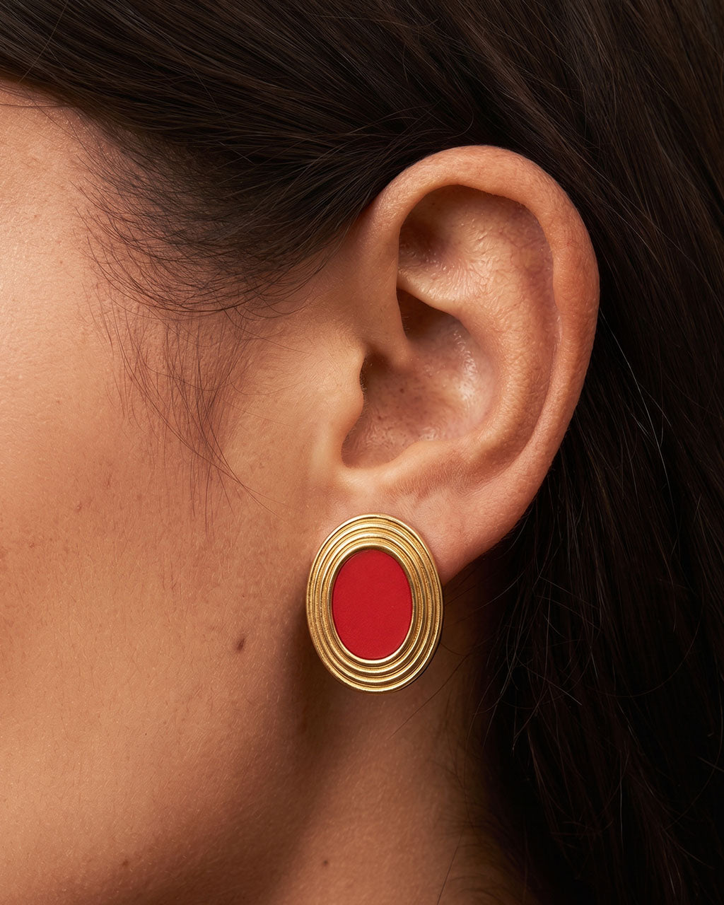 Vintage Oval Gemstone Stud Waterproof Gold Earrings