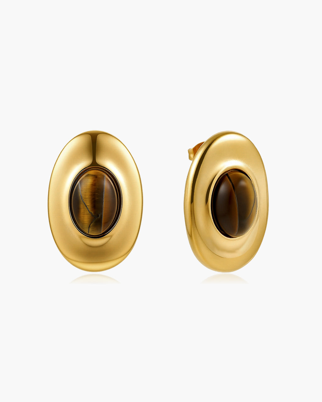 Vintage Oval Tiger Eye Stud Waterproof Gold Earrings