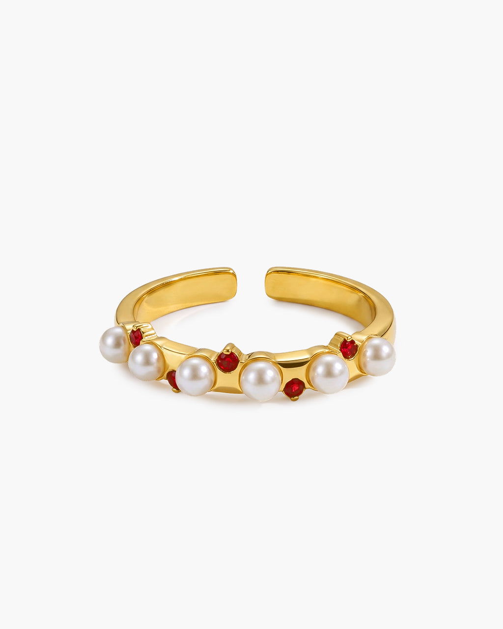 Vintage Ruby Stone Pearl Open Waterproof Gold Ring
