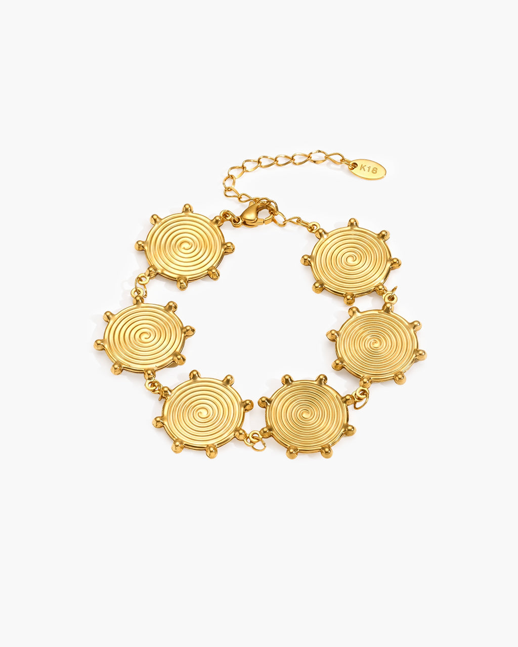 Vintage Spiral Sun Medallion Waterproof Gold Bracelet