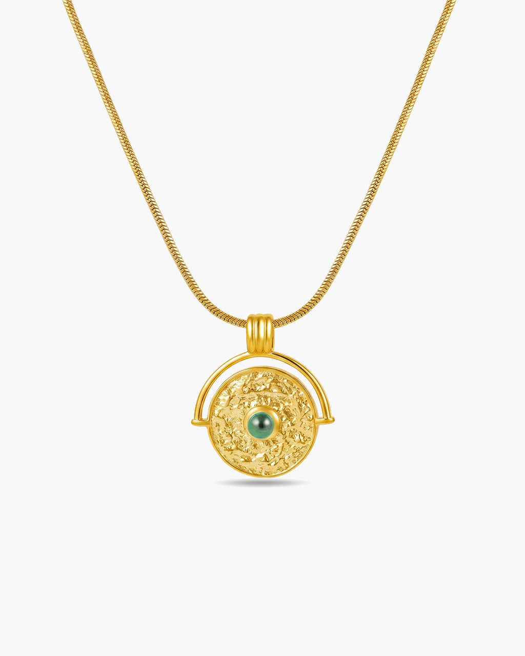 Vintage Stone Coin Herringbone Waterproof Gold Necklace