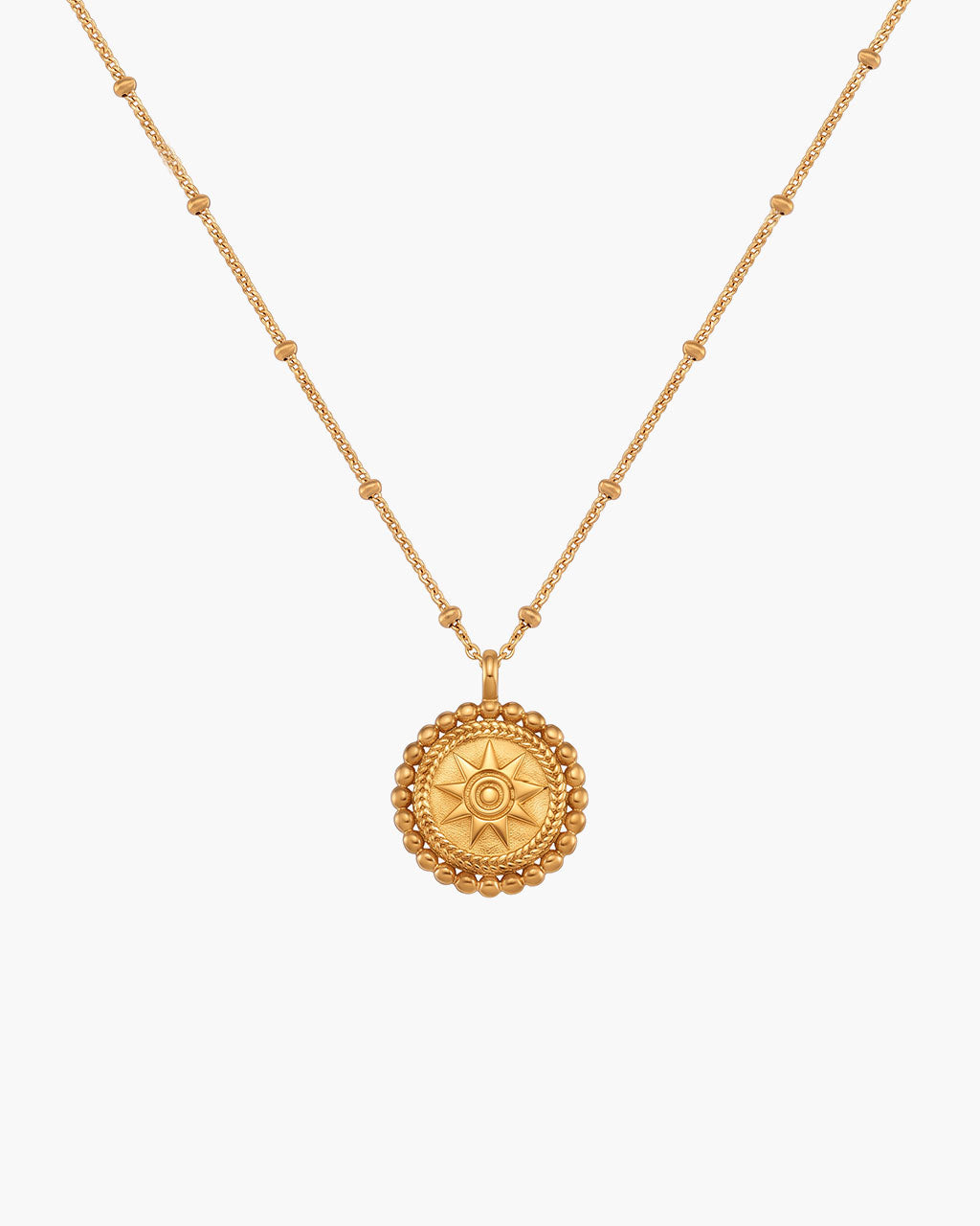 Vintage Sun Medallion Gold Waterproof Beaded Necklace