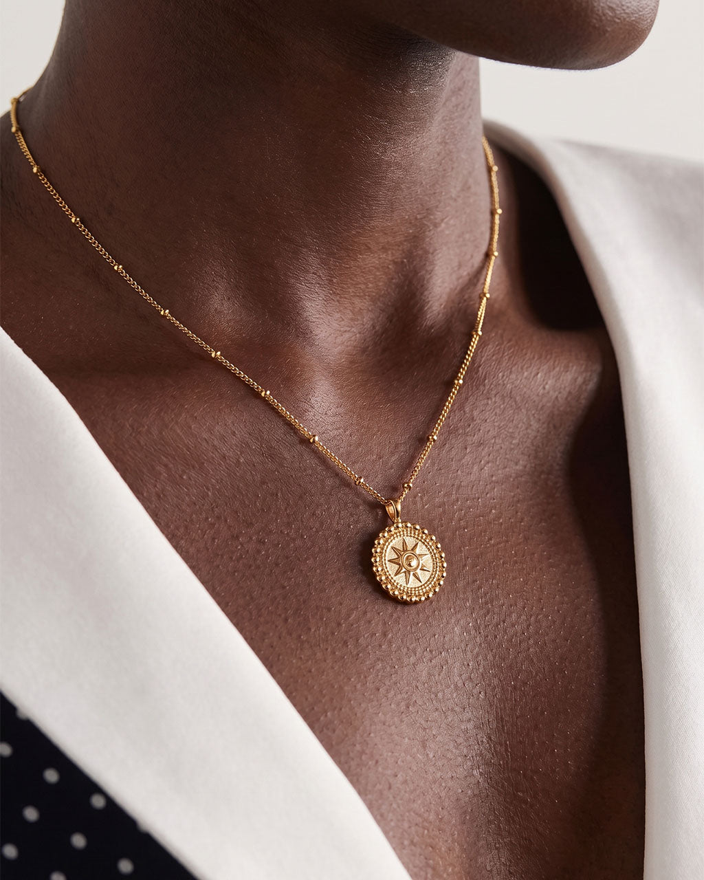 Vintage Sun Medallion Gold Waterproof Beaded Necklace