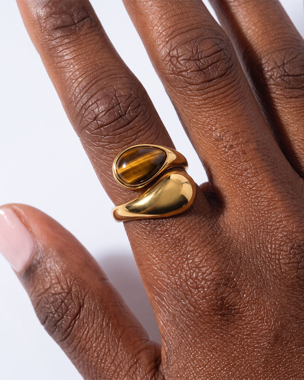 Vintage Teardrop Open Bypass Waterproof Gold Ring