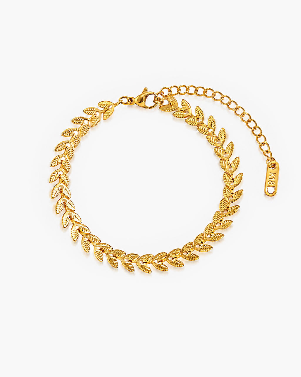 Vintage Textured Laurel Leaf Waterproof Gold Anklet