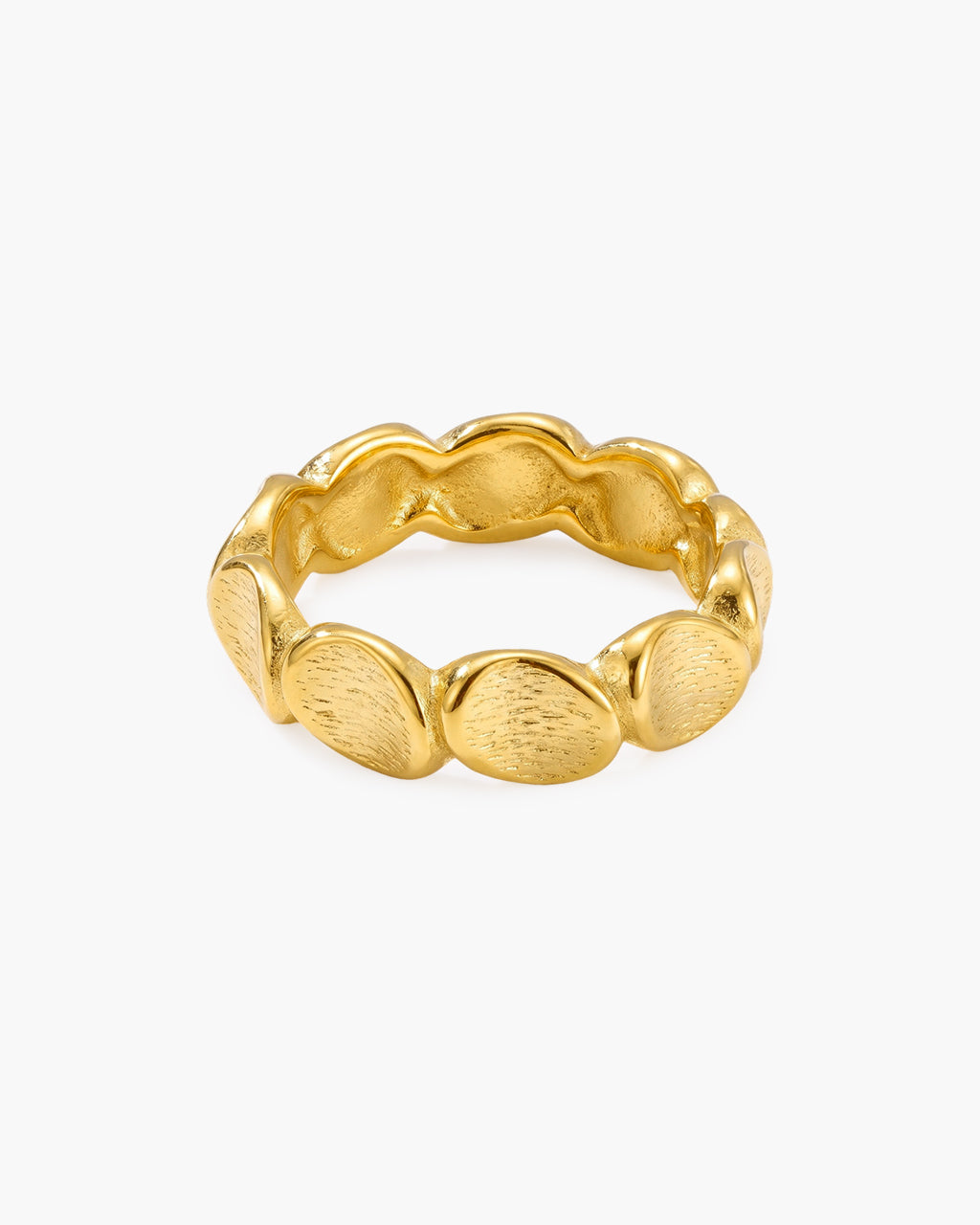 Vintage Textured Pebble Band Waterproof Gold Ring