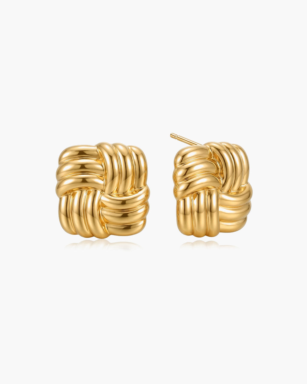 Woven Knot Statement Stud Waterproof Gold Earrings