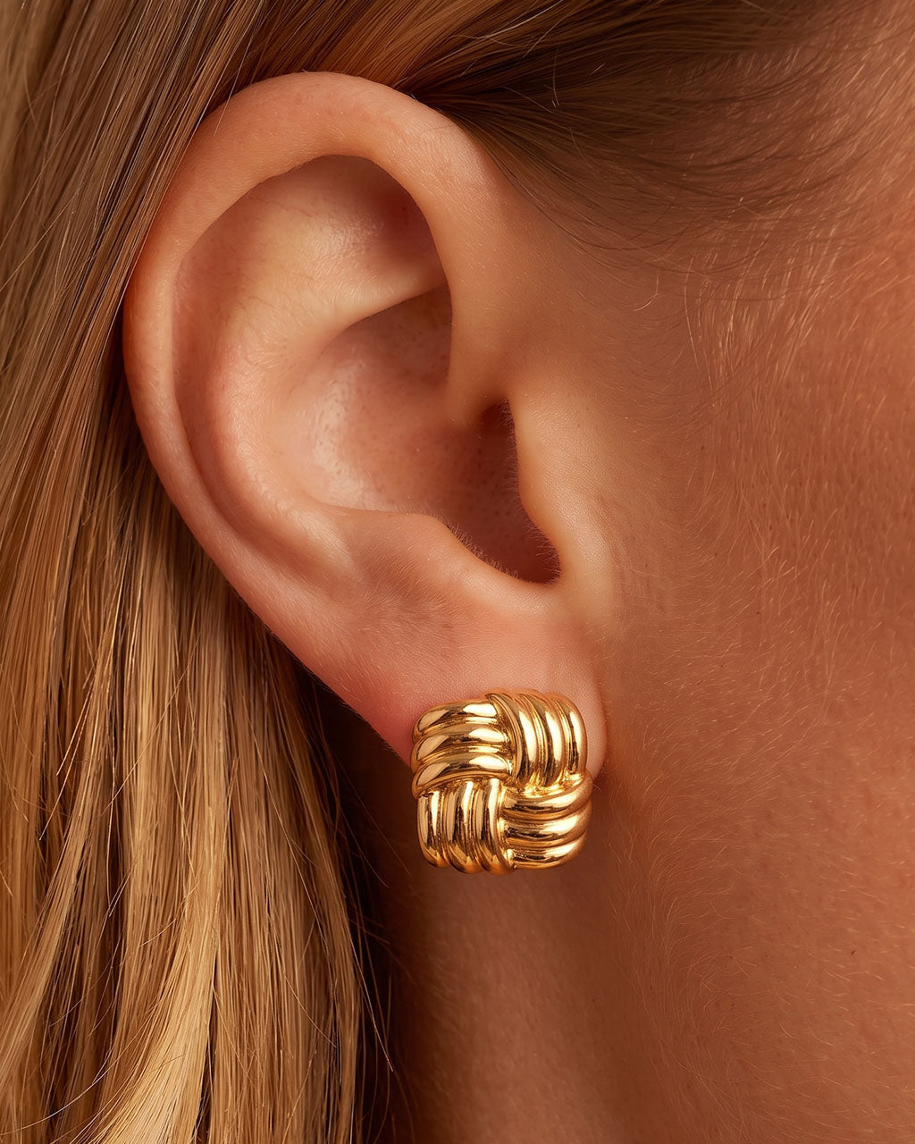 Woven Knot Statement Stud Waterproof Gold Earrings