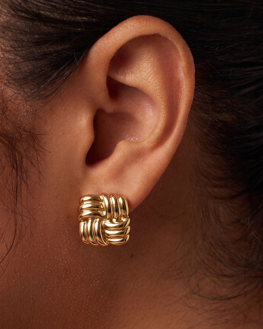 Woven Knot Statement Stud Waterproof Gold Earrings