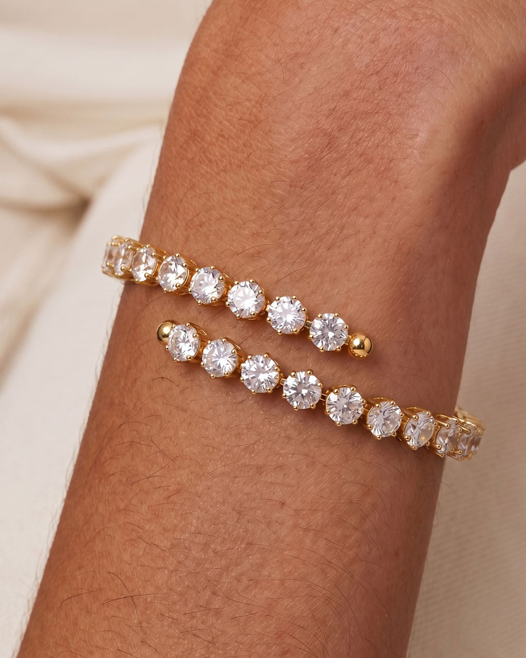 Wrap Simulated Diamond Tennis Waterproof Gold Bangle