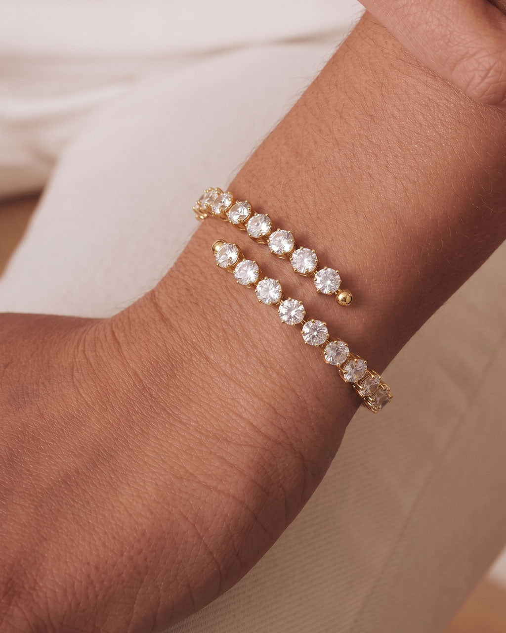 Wrap Simulated Diamond Tennis Waterproof Gold Bangle