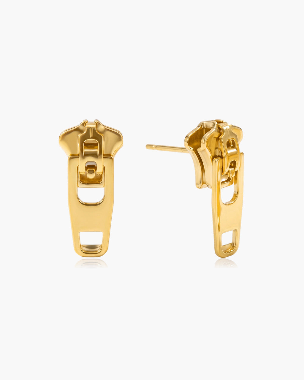 Zipper Pull Statement Stud Waterproof Gold Earrings